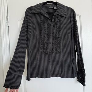Vintage Striped Button Up Blouse with Ruffle Details